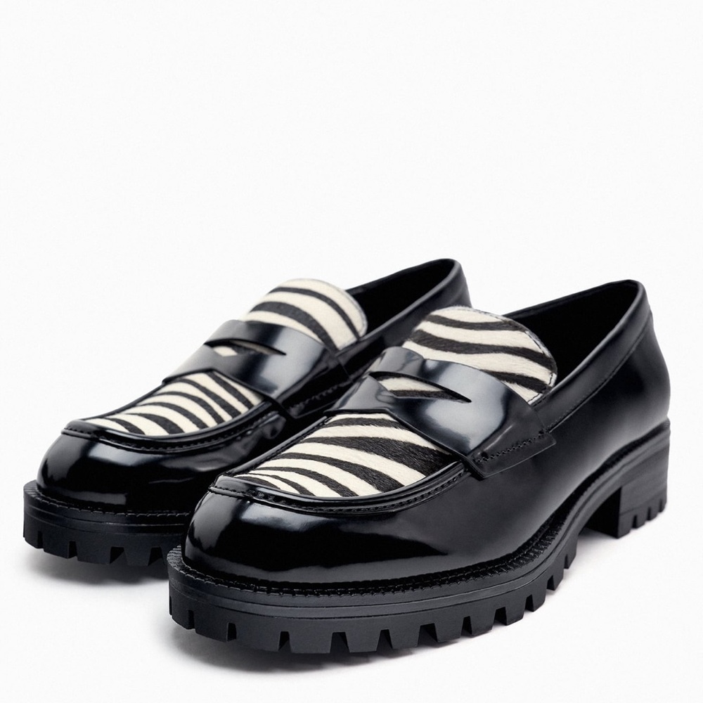 Zara ANIMAL PRINT LOAFERS. Shoes. Track sole . Size 8/39 - Picture 5 of 8